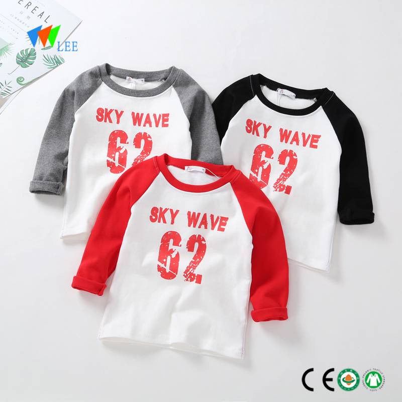 new style carton long sleeve organic cotton with letters t-shirt casual boys kids t shirt baby printing Wholesale