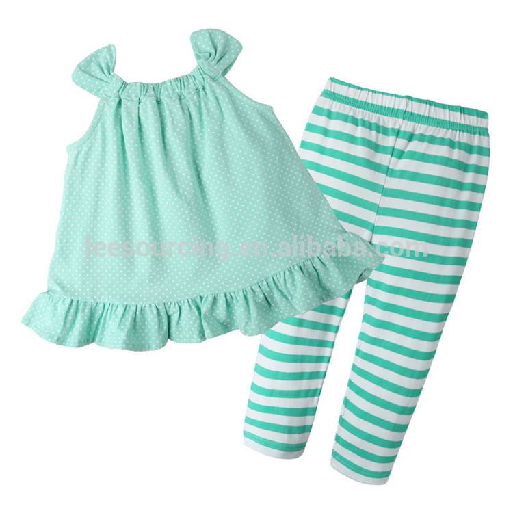 Baby kids ruffle polka dots blouse and stripe leggings 2 pcs cotton clothes girls boutique clothing sets