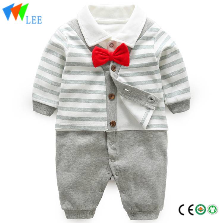 100% cotton sir style baby romper long sleeve with bow-tie rompers