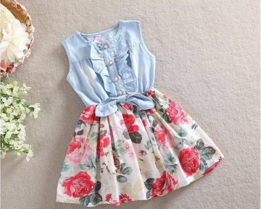 New fashion mix flower children girl wear dress