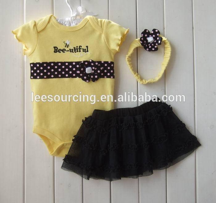 Wholesale baby girls cotton romper with tutu skirt headband 3 pcs baby romper set