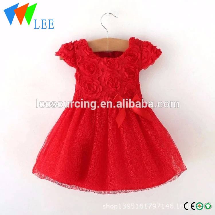 Мода чипка краток ракав бебе девојка цвет принцеза летни фустани