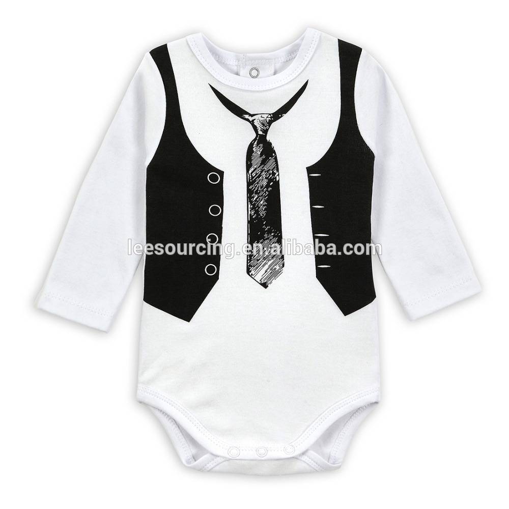 Osunwon 100% Owu Baby Boy Romper White Baby Bodysuit Fake 2 Pieces Winter Long Sleeve jumpsuit