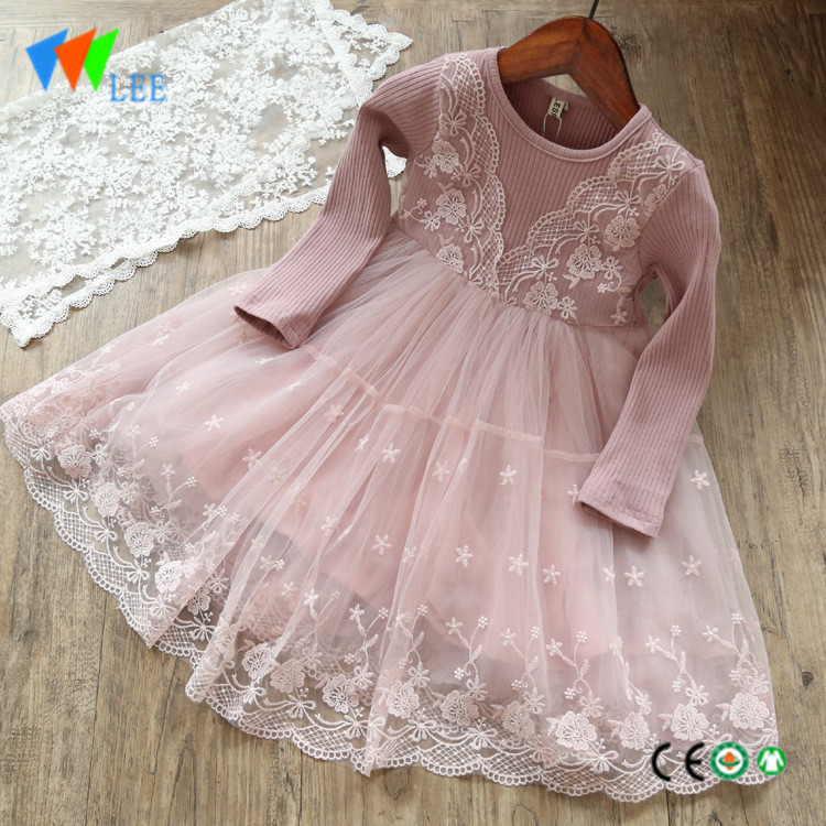 Autumn baby girl l birthday clothing with long sleeve party lace dress children frocks designs