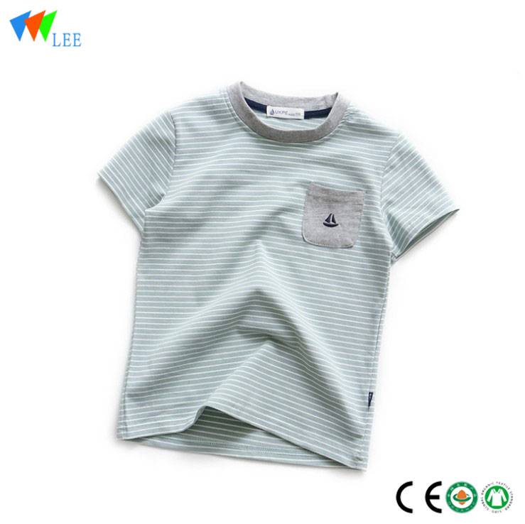 Произведено в Chian деца 100% органичен памук раирани врата тениски на най-популярните