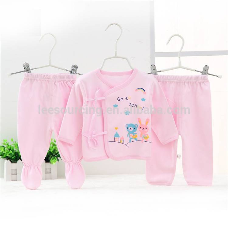 100% Cotton 3 pcs pink rabbit new born baby gift set clothes