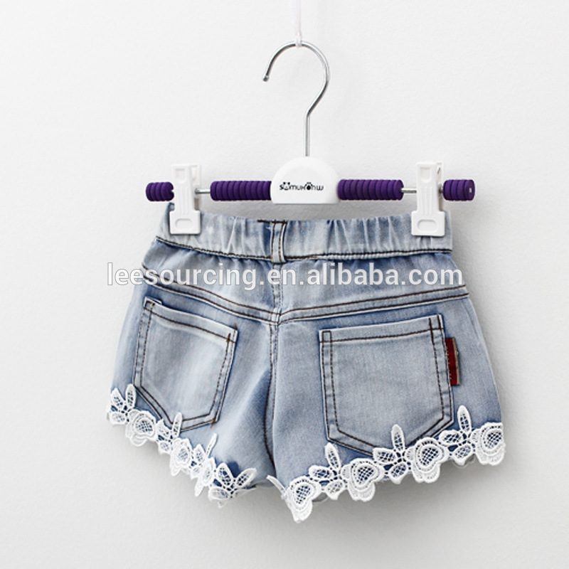 Summer simple new style lace wholesale girls denim shorts