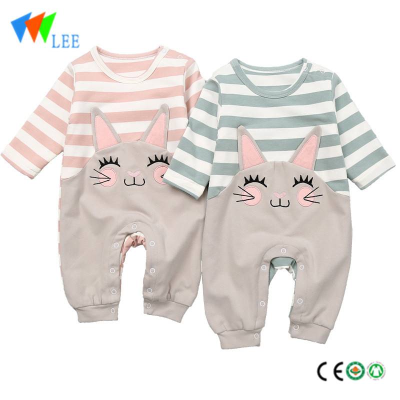 100% cotton oem long-sleeve baby romper round collar patch embroidered lovely