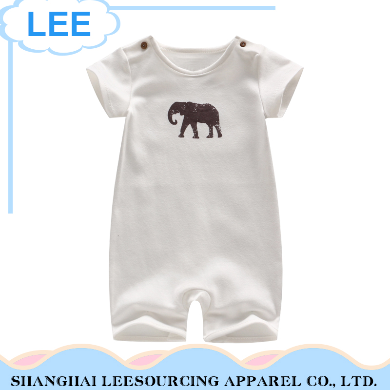 High Quality Putih Lengan Pendek Animal Printed Organic Cotton Baby jumpsuit