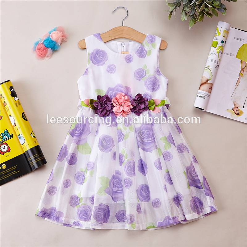 Sweet style new design full flower printing baby girl long one piece dress