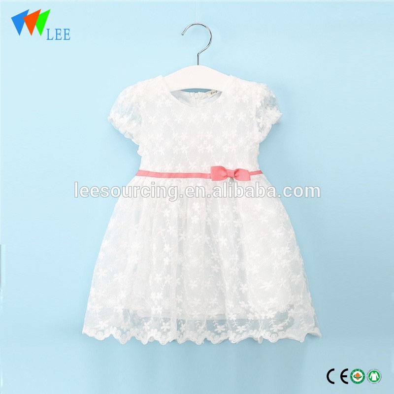 New style white lace kids dress with belt girl princess dress wholesale