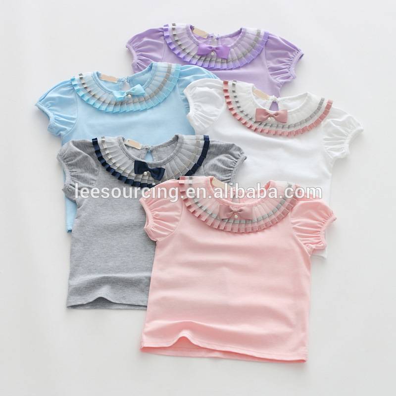Wholesale summer solid color o-neck cotton t-shirt for girl