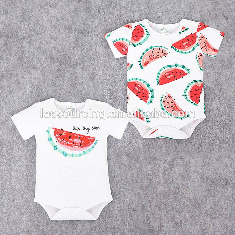 Casual style watermelon pattern short sleeve baby onesie white