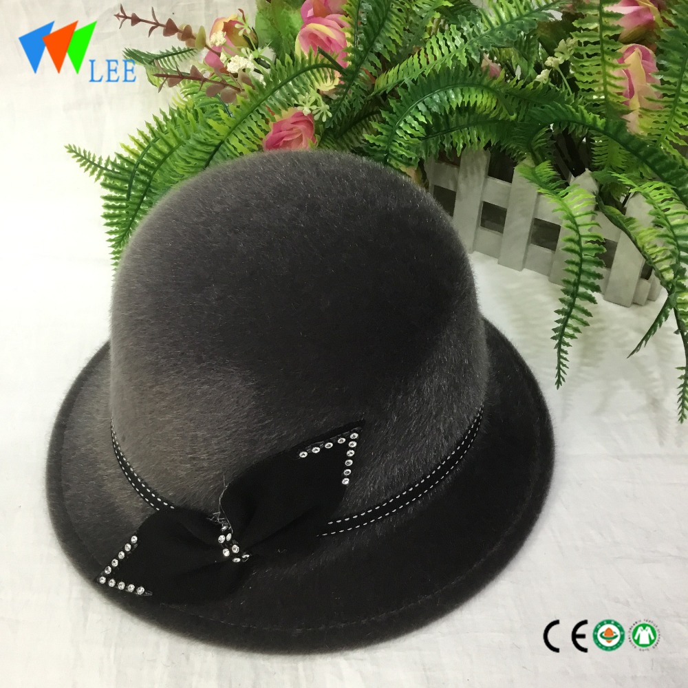 new style winter fashion wool fedora hats women dome mink hair bow-tie