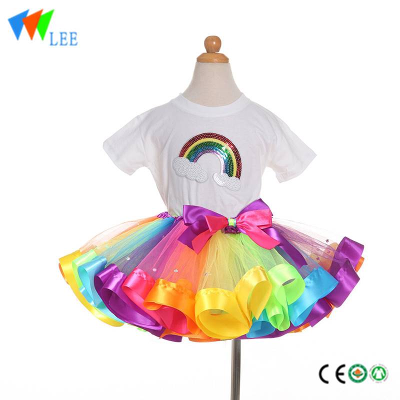 Kinder Regenbogen kurzer Ärmel Kleidung Kinder Kittel Kleid