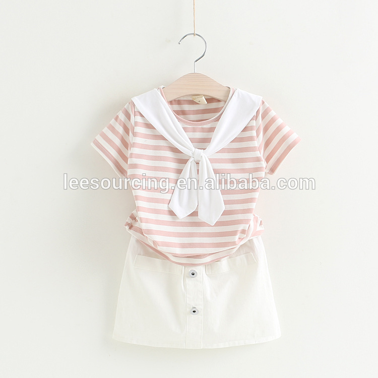 Wholesale striped t-shirt and skirt girls children clothing set