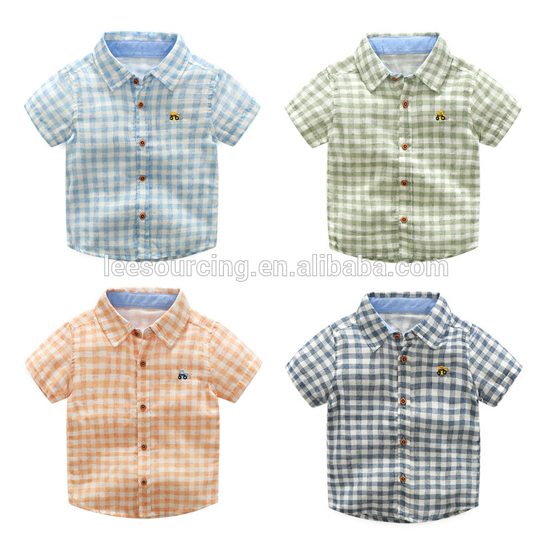 Wholesale summer cotton plaid short sleeve boys shirts