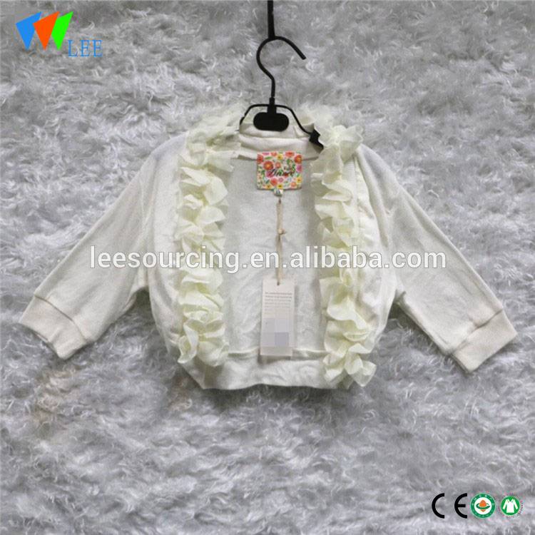 Girl ruffle long sleeve knitted sweater in white cardigan