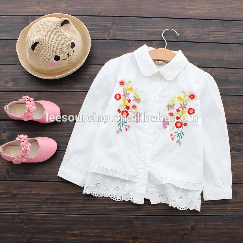 Wholesale white long sleeve embroidery cotton baby girl shirts