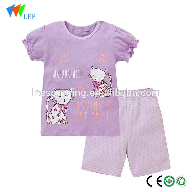 Cute baby girl clothes set cartoon ruffle sleeve t shirt and stripe shorts set