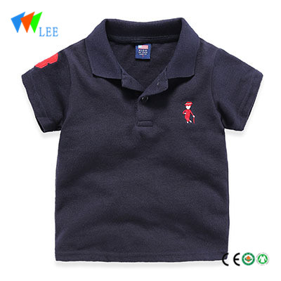 kids boys casual polo shirts wholesale short sleeve lapel bead cotton embrpidered cane man
