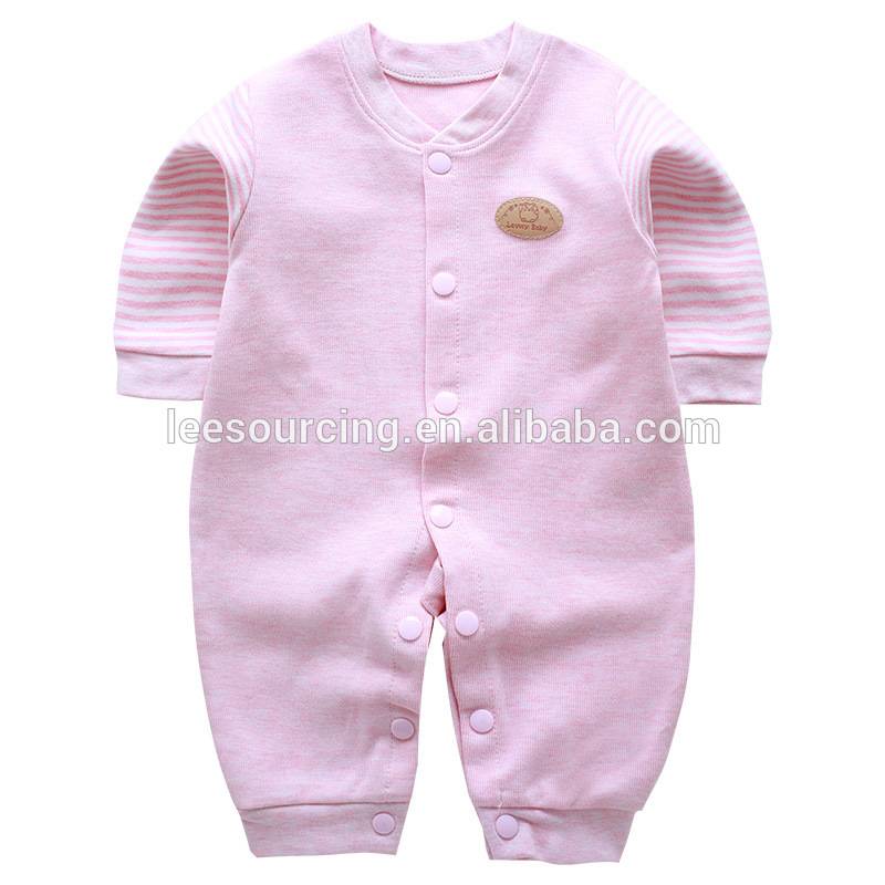 Pink color comfortable striped sleeve organic cotton baby onesie