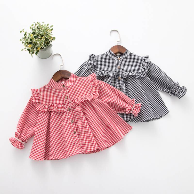 New children's plaid shirt spring and autumn pure cotton.
