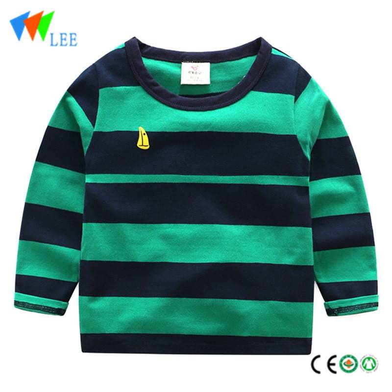 100% cotton kids boys t-shirt long sleeve round collar embroidered print