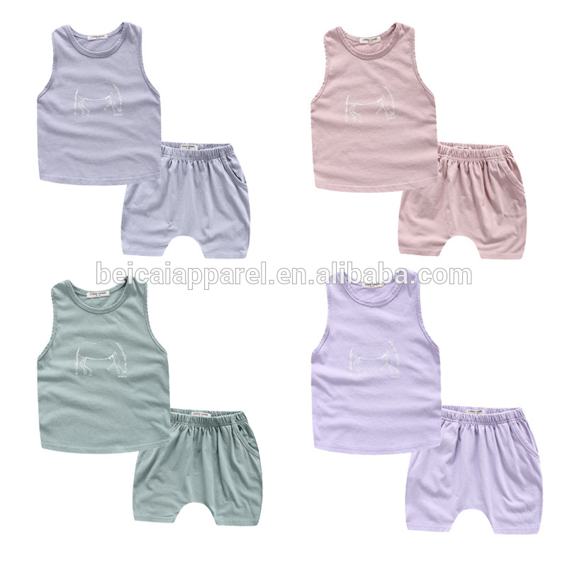 Bulk Цена Летни детски дрехи комплект мода момичета тениска без ръкави и къси панталони Панталони Комплект