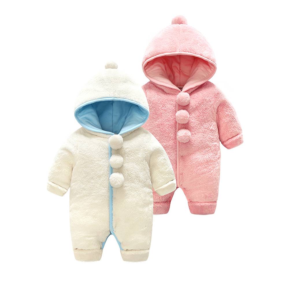 Best-Selling Fashion Girl Short Pants - Baby winter fleece white pink ball long sleeve rompers – LeeSourcing