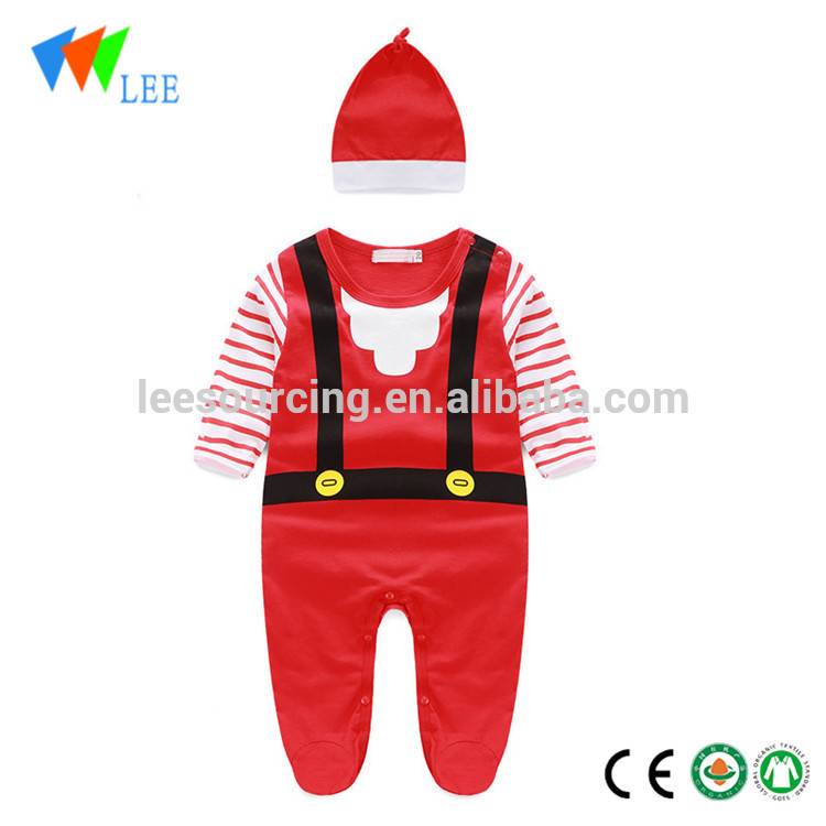 2 Pcs Christmas Boys Girls Infant Baby Rompers Clothes Hat Suits