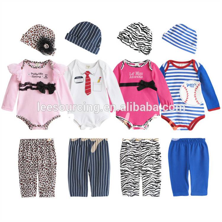 Baby 3 piece bodysuit and pants kids cute pants trousers cotton wears for Autumn