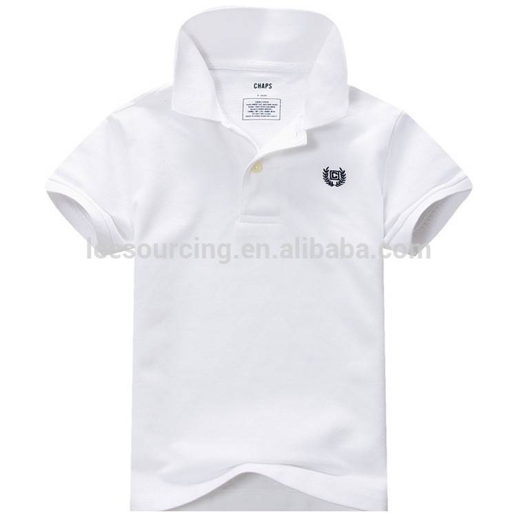 Grosir Boys Cotton Clothes Wear Plain White Polo Lengan Panjang Kaos Anak