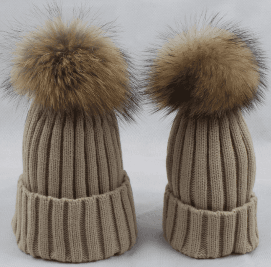 Wholesale raccoon hair knit cap christmas winter children warm hat