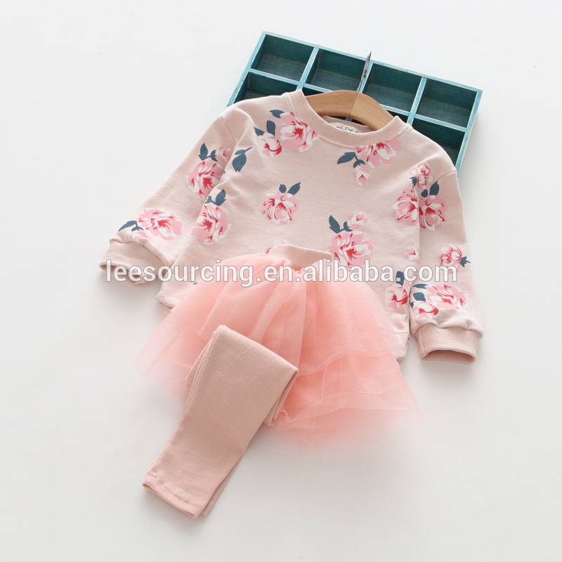 Autumn new style flower printing tops and tutu culotte girls boutique clothing set