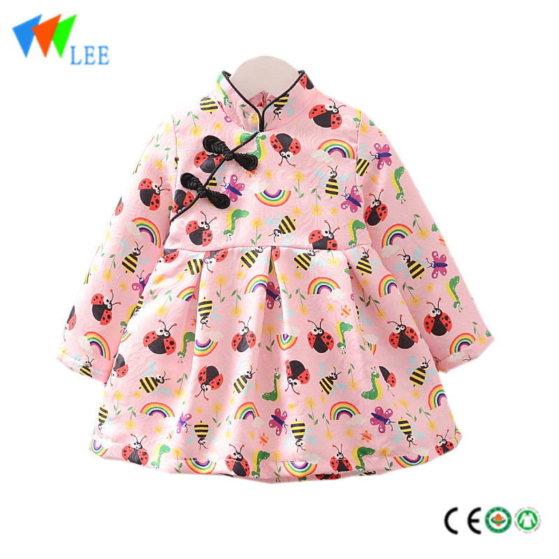 100% cotton China wind lace long sleeve breathable baby girls dress