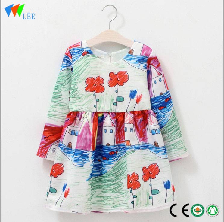 Factory direct selling long sleeves new design baby girl cartoon dress