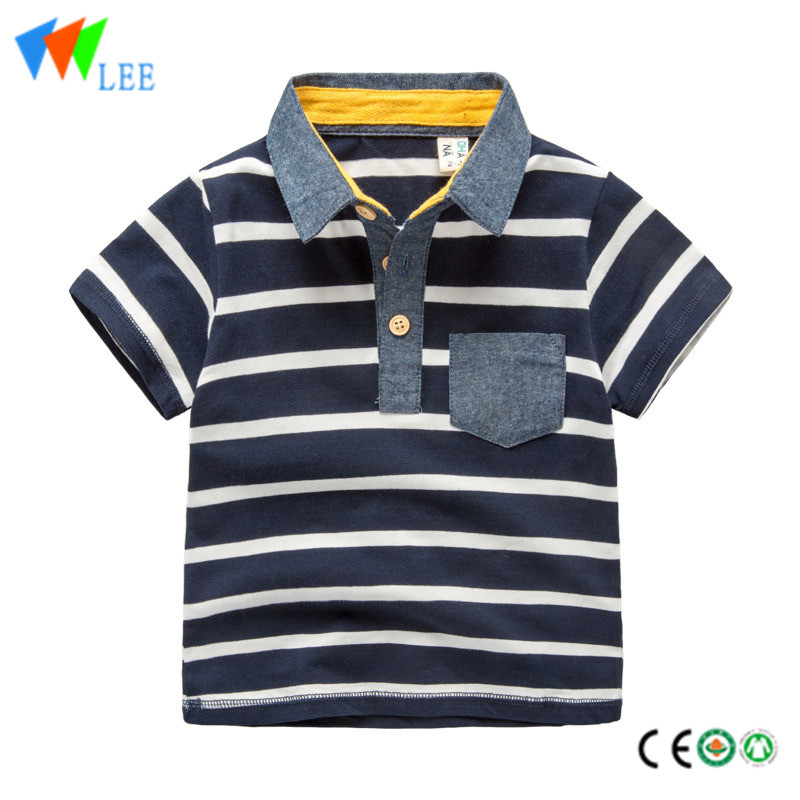 children's polo shirt short sleeve lapel with pocket bead cotton stripe or pure-color
