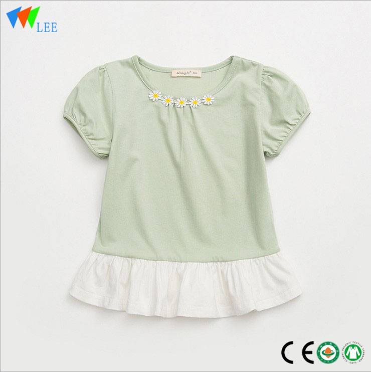 Summer style 100% cotton fly sleeve cotton kids girl t-shirts