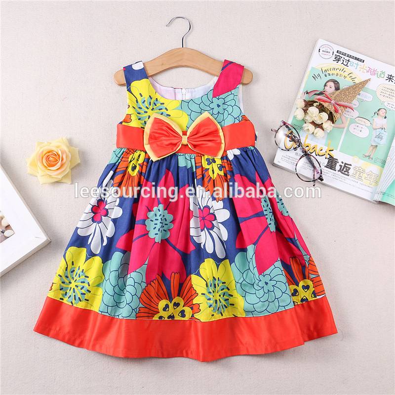 Casual style full printing summer soft girls cotton one piece dress