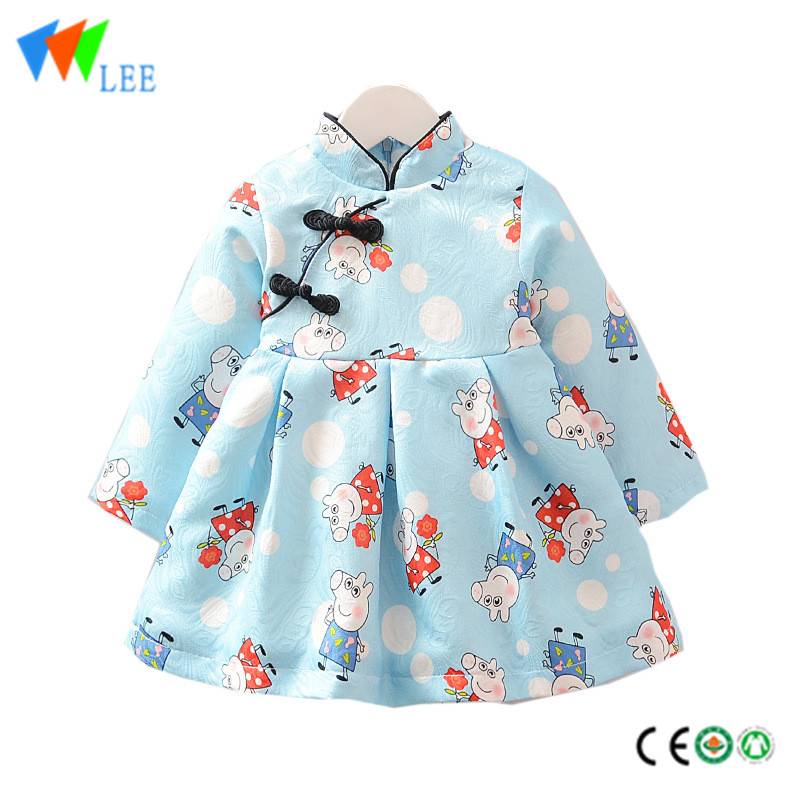 100% cotton China wind long sleeve baby lovely flower girls dress breathable