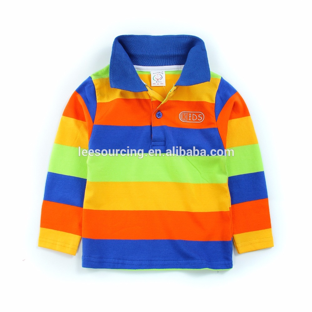 Hot sale baby stripe t shirt boys long sleeve maroon color polo shirt