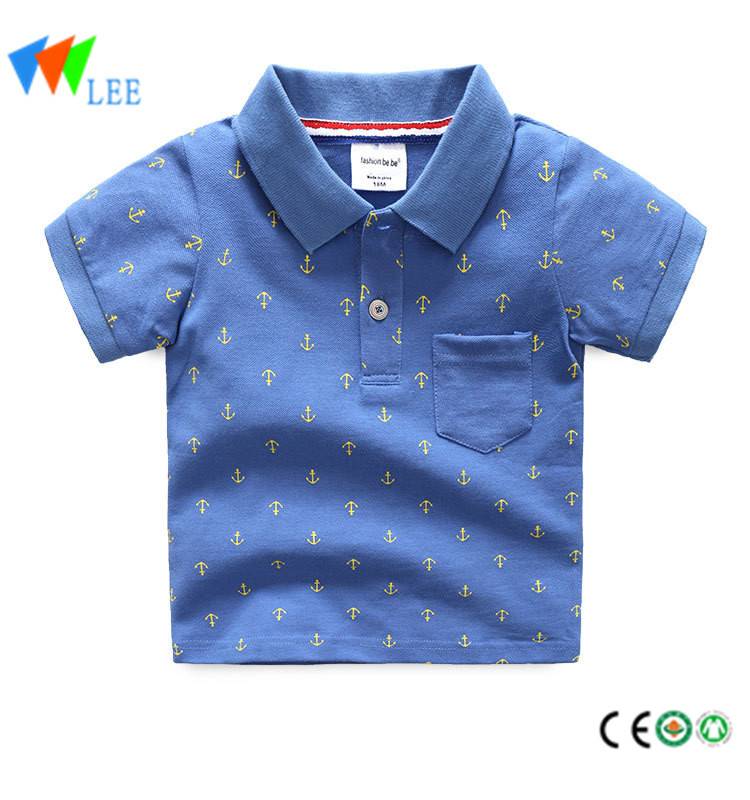 children's polo shirt short sleeve lapel with pocket bead cotton printed