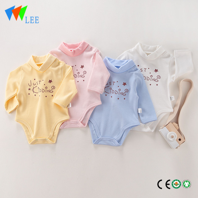 Bamboo cotton pure elastic soft baby long sleeve high collar rompers