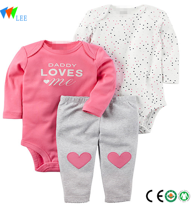 wholesale fashion design baby clothes long sleeve Three-piece sets cotton baby rompers