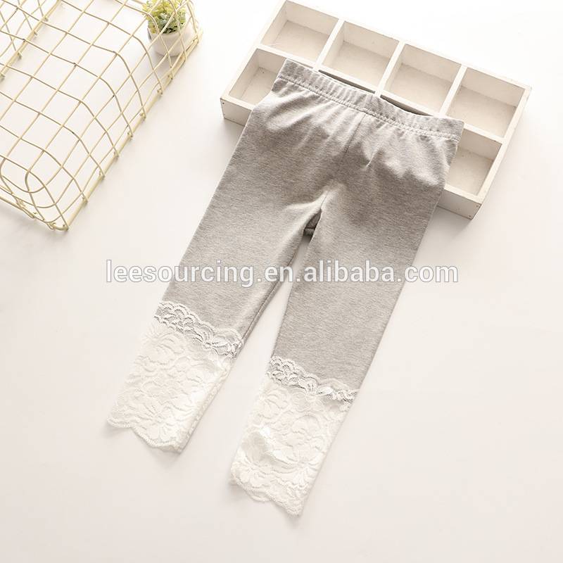 Wholesale summer cotton kids girls leggings tights w/ lace plain color children pants