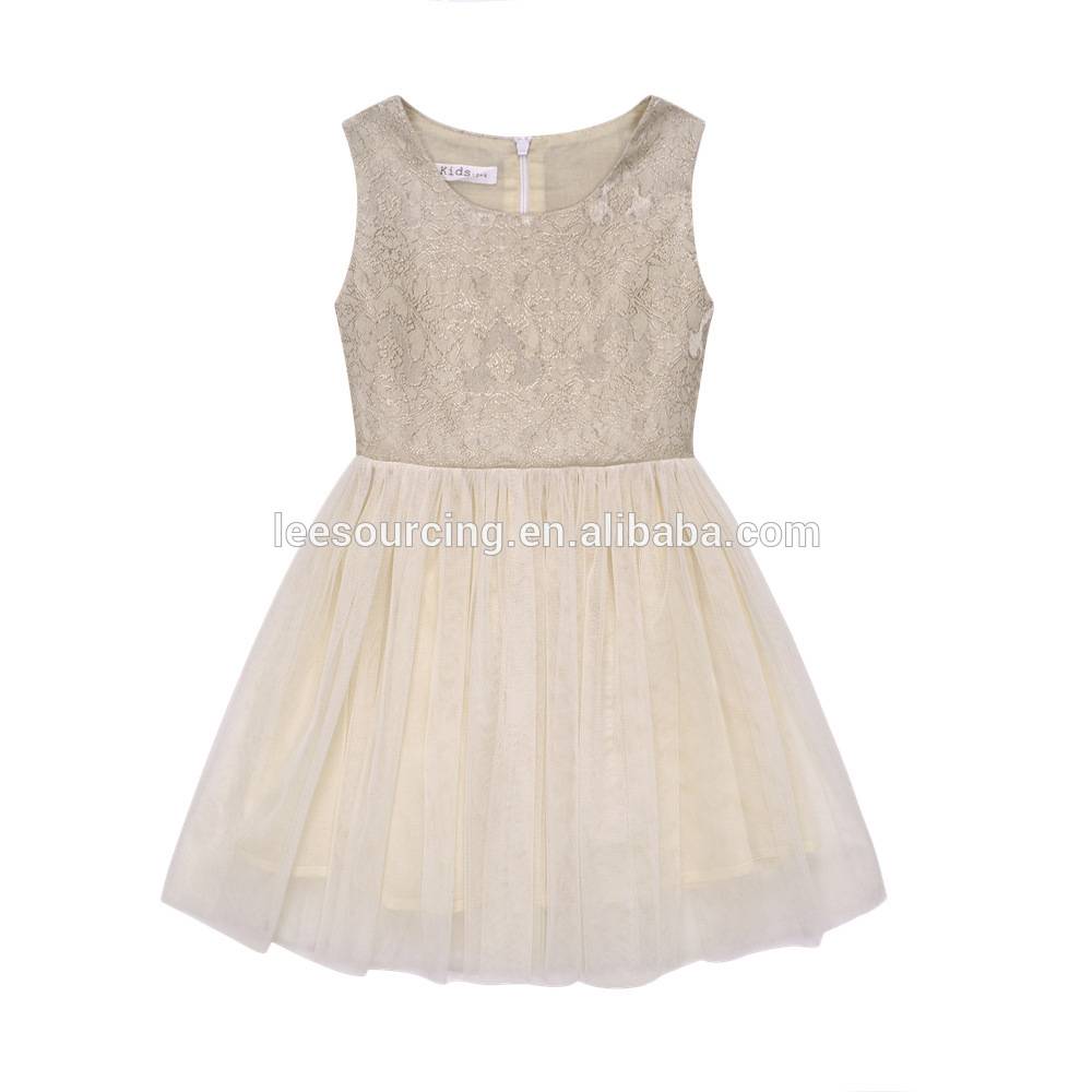 Wholesale new girl dress sleeveless gold tutu puffy cotton kids tulle dress