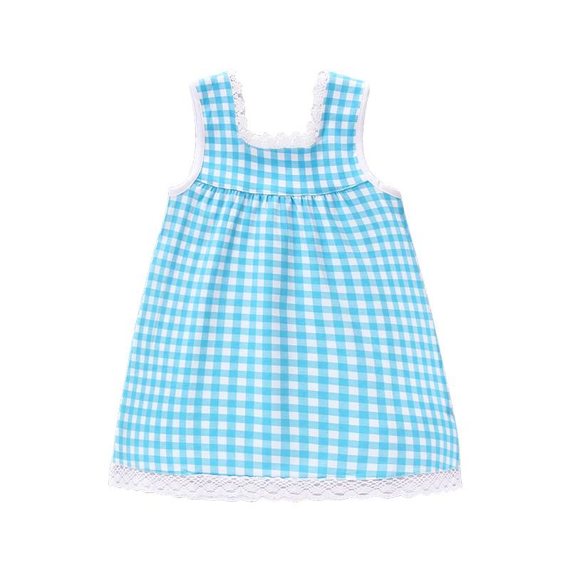 kids clothes girl summer printed square lattice cotton vest dress