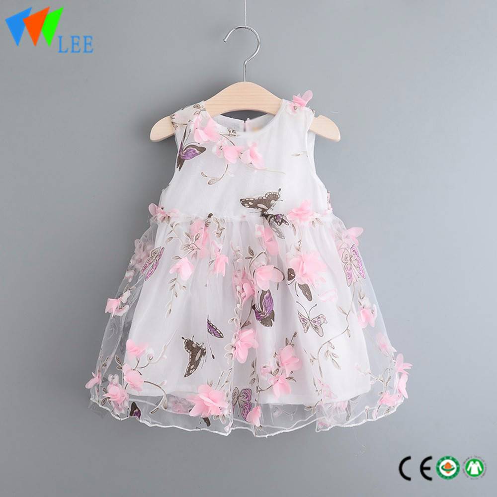 Hot sale 100% cotton summer girl lace dress embroidered flower