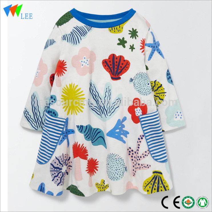 Digital floral printing Girl cotton dress Kids Knit dress